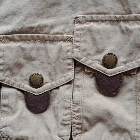 LAUREN Ralph Lauren Khaki Cargo Utility 7 Pockets Outdoor Zip Snap Cotton Vest - Picture 6 of 10